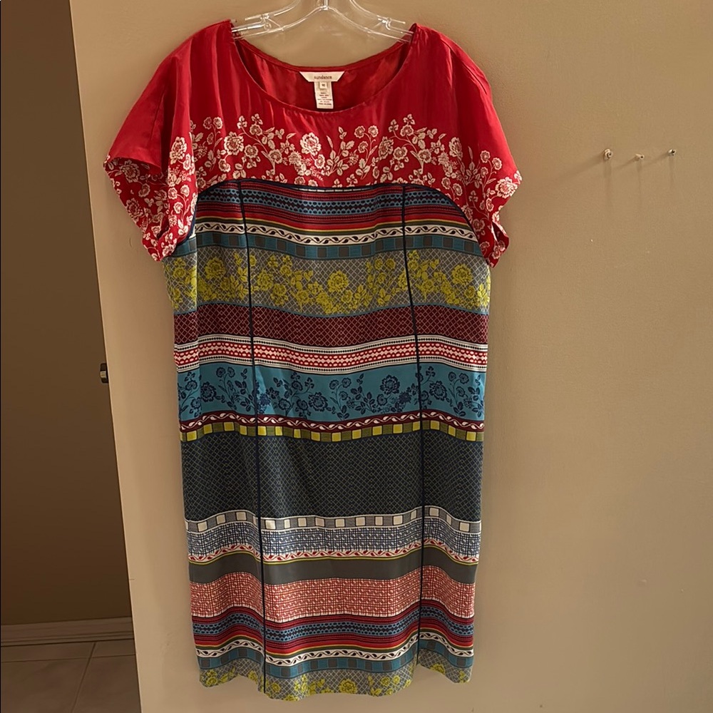 Sundance Silk Colorful Floral and Striped Dress NWOT